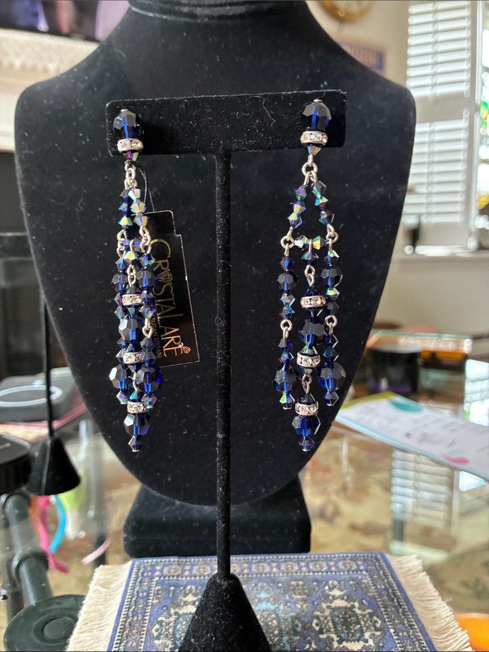 Navy Blue Crystal Dangle Earrings